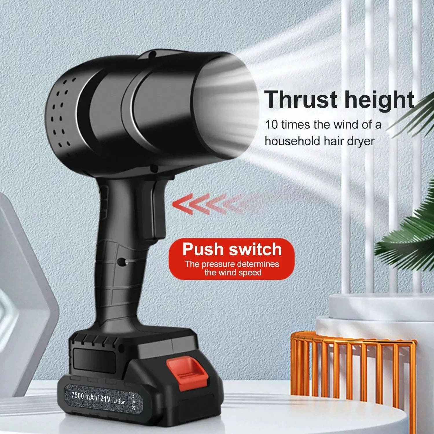 Cordless Turbo Fan Blower 120km/h 36000RPM Car Dryer & Dust Cleaner-Black 1 pc Battery / france / EU