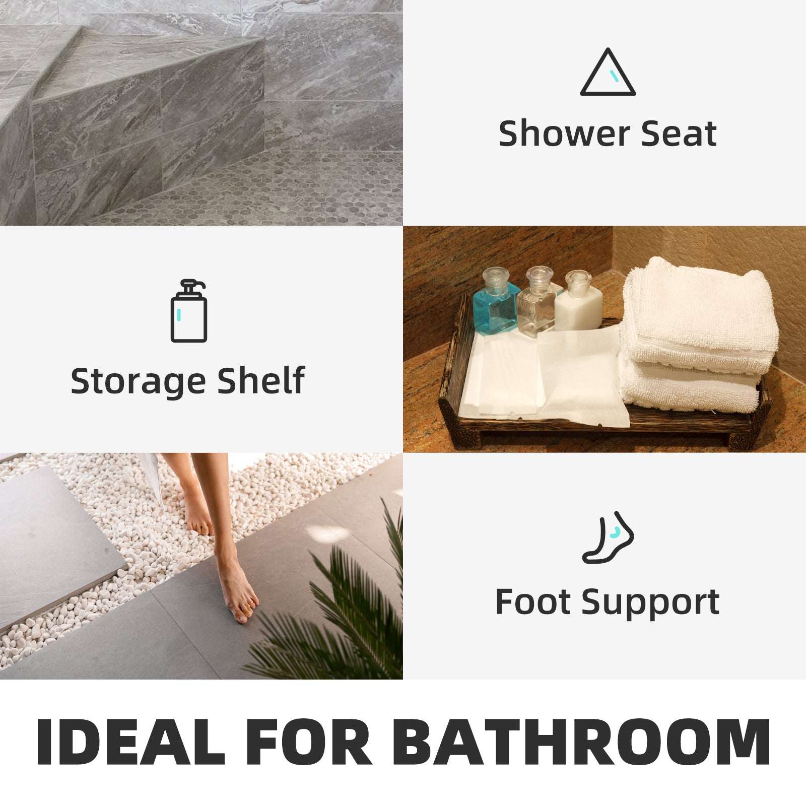 Corner Tile Shower Seat 22.4" Waterproof Bench 440lb Capacity-22.4x16x20inch / United States
