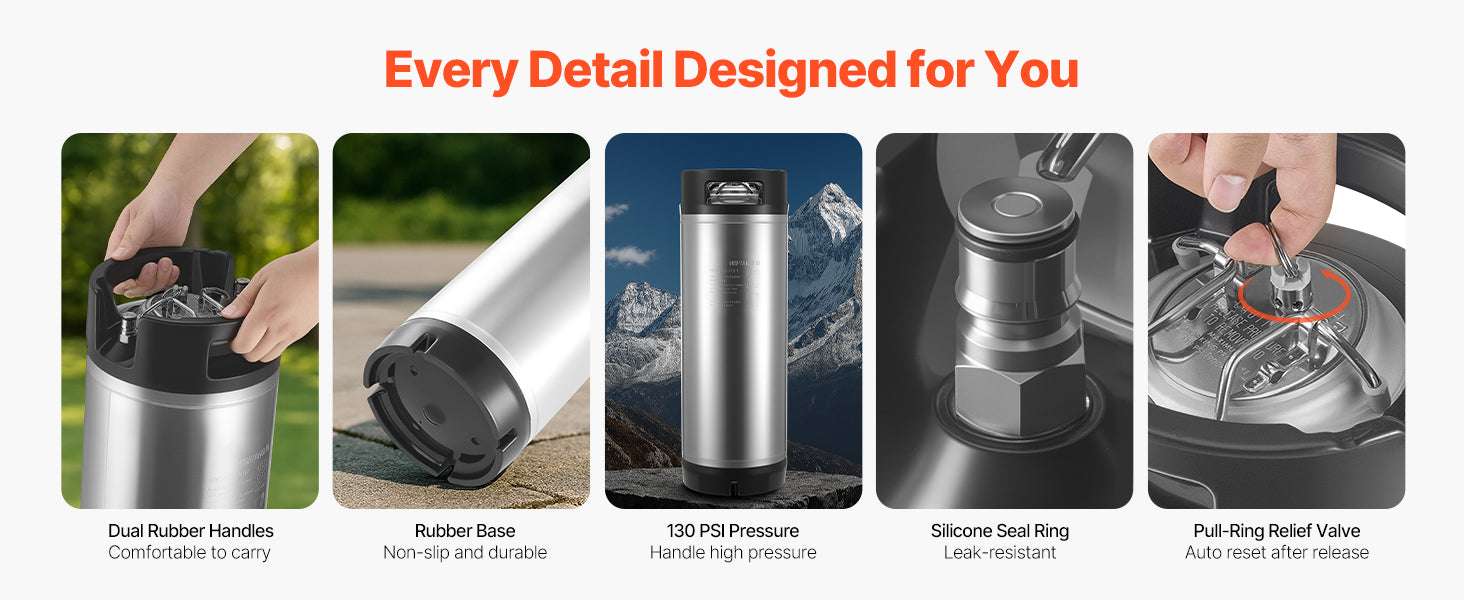 Corny Ball Lock Keg 304 Stainless Steel Cold Brew & Beer Keg-5gal 1pcs / United States