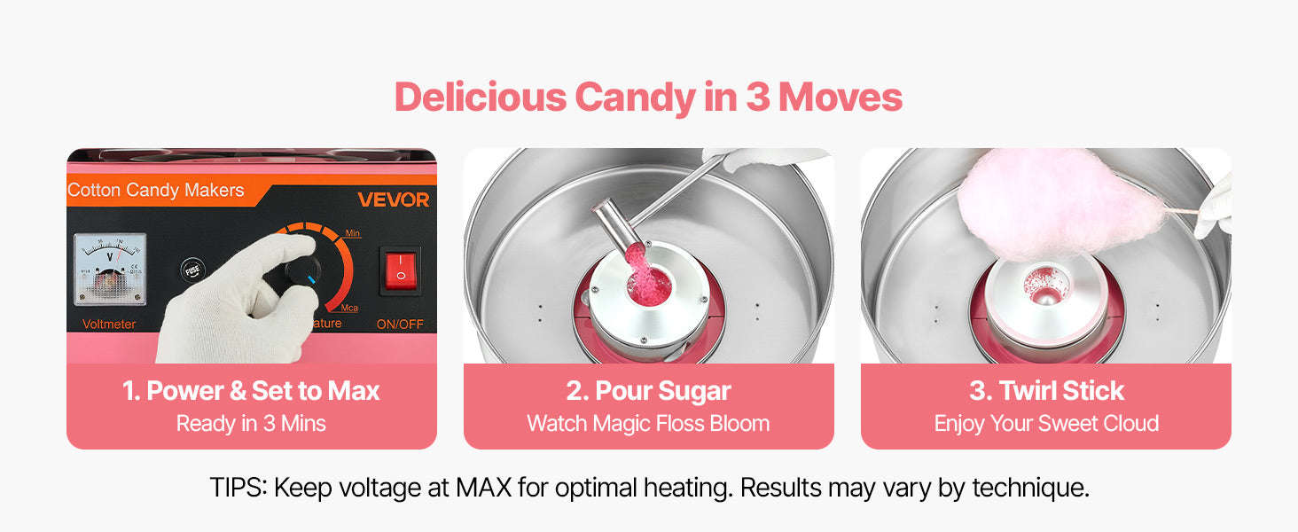 Cotton Candy Machine 1000W Electric Candy Floss Maker with 15 Inch Stainless Steel Bowl-Pink / Germany