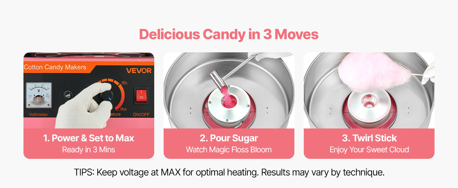 Cotton Candy Machine 1000W Electric Candy Floss Maker with 15 Inch Stainless Steel Bowl