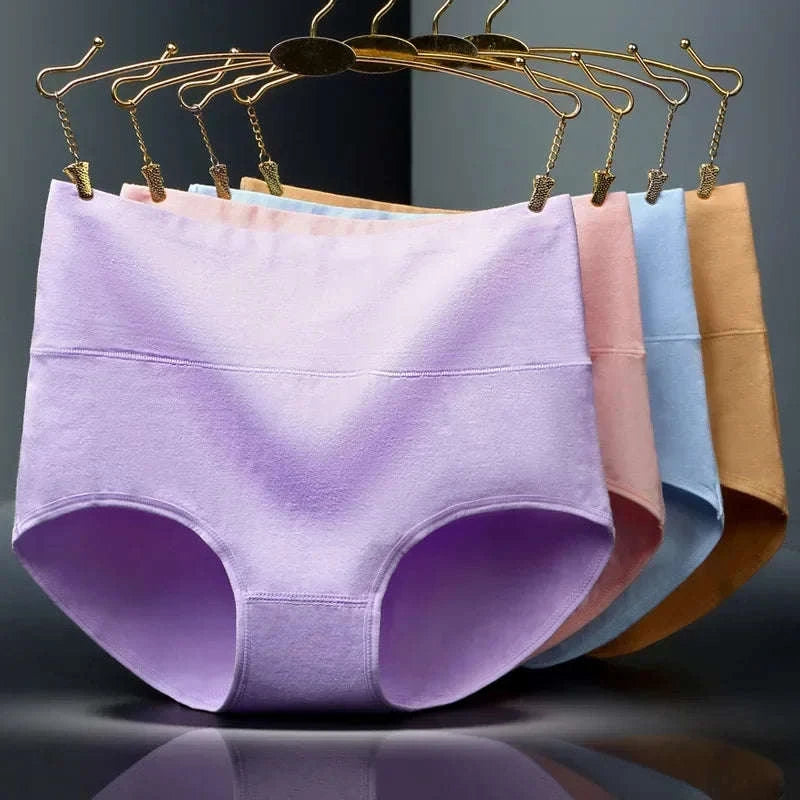 Cotton Panties 4-Pack High-Waist Body Shaper-B GRAY SKIN PINK / 3XL / 4pcs