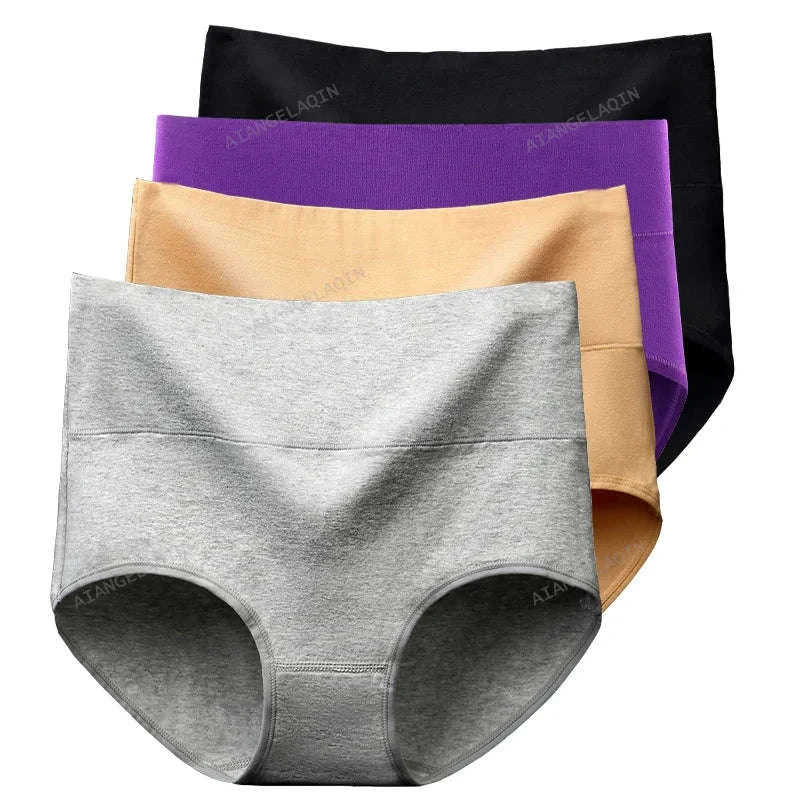 Cotton Panties 4-Pack High-Waist Body Shaper-B GRAY SKIN PINK / 3XL / 4pcs