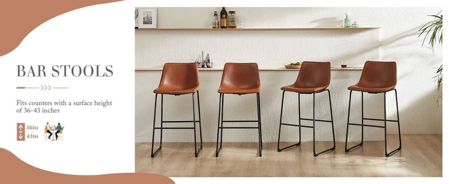 Counter Height Bar Stools Set of 2 Faux Leather with Back-Chocolate / United States