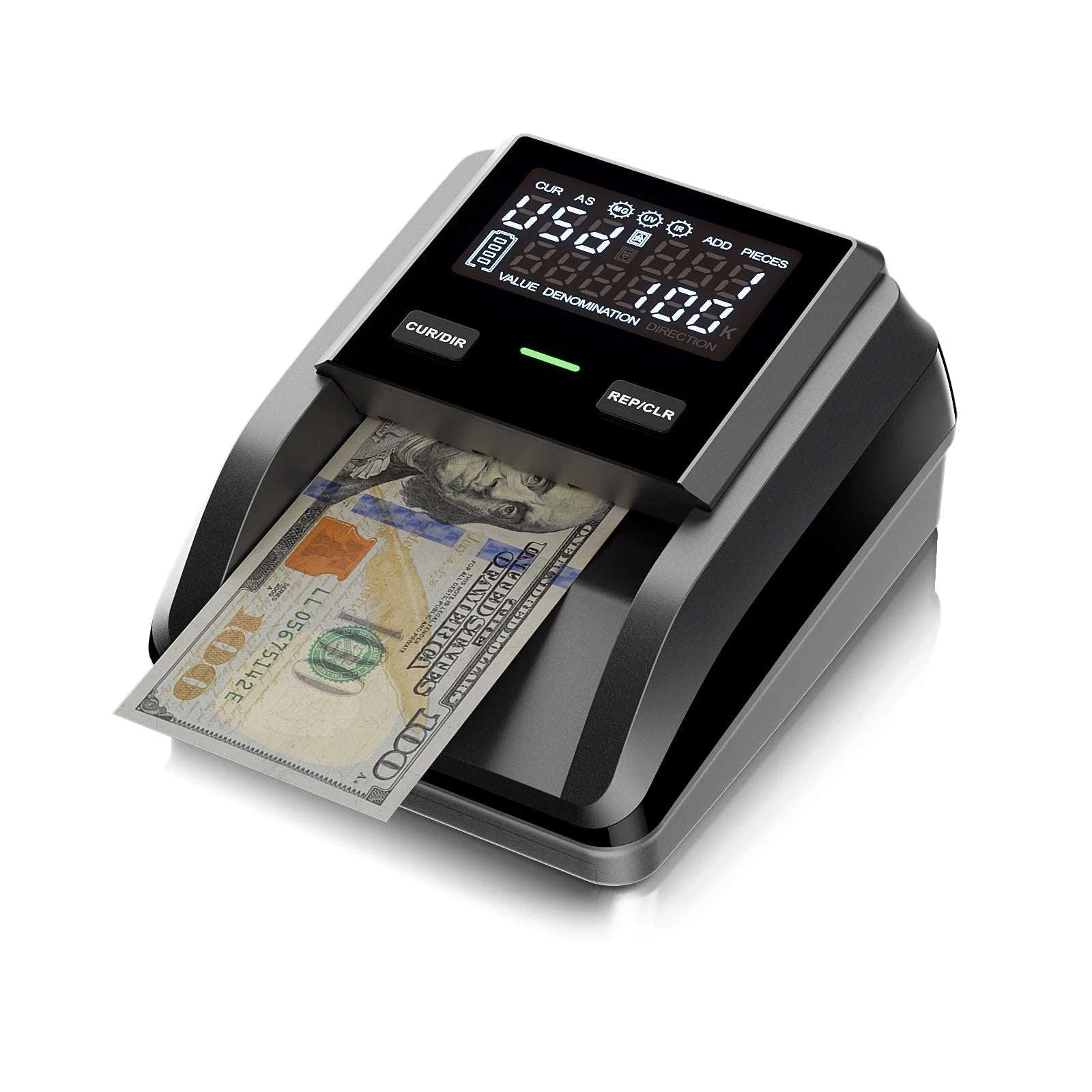 Counterfeit Bill Detector with 2.8 Inch Screen and Total Value Display-dark green
