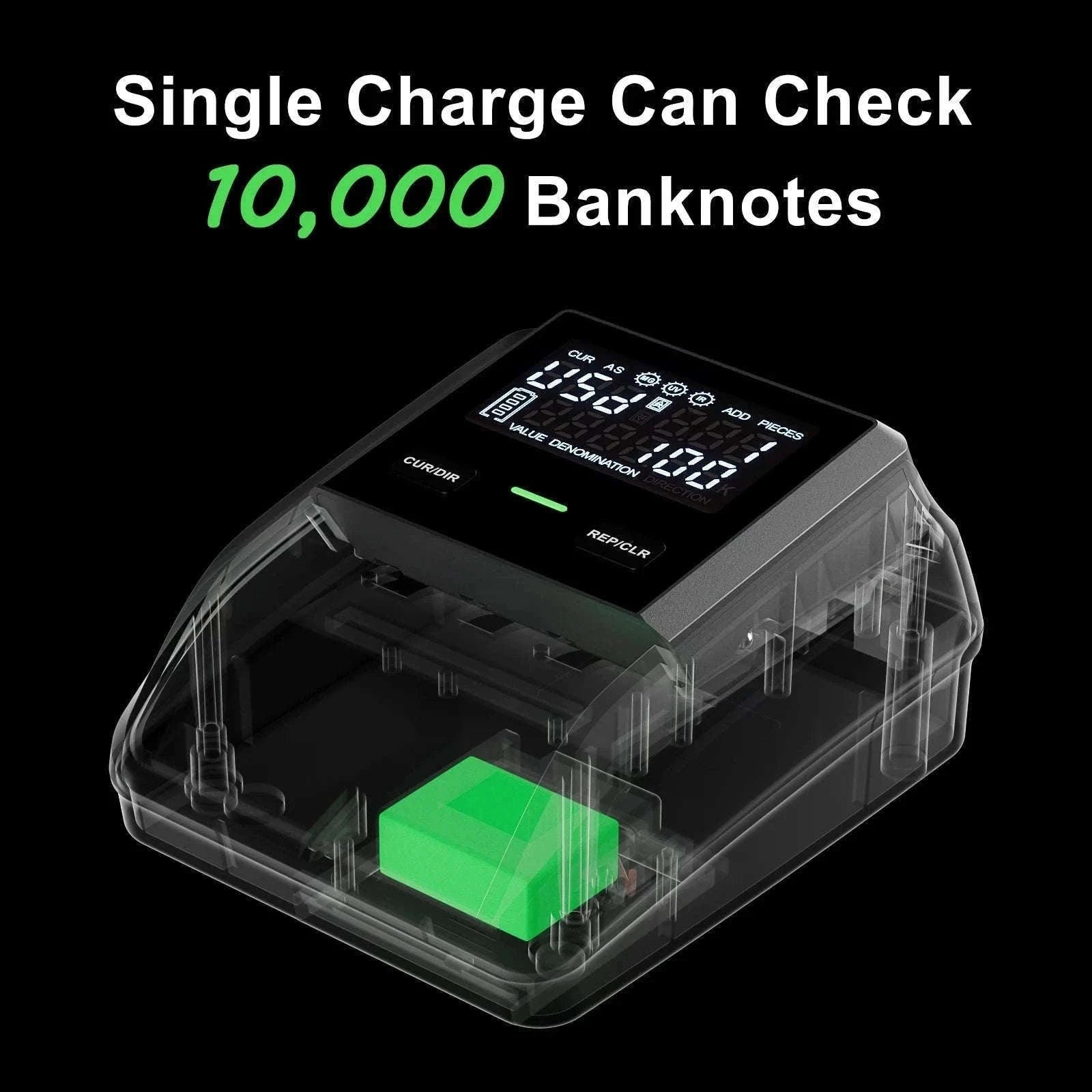 Counterfeit Bill Detector with 2.8 Inch Screen and Total Value Display-dark green