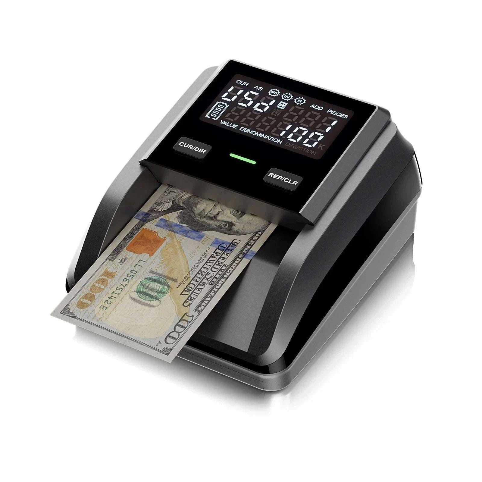 Counterfeit Bill Detector with 2.8 Inch Screen and Total Value Display-dark green