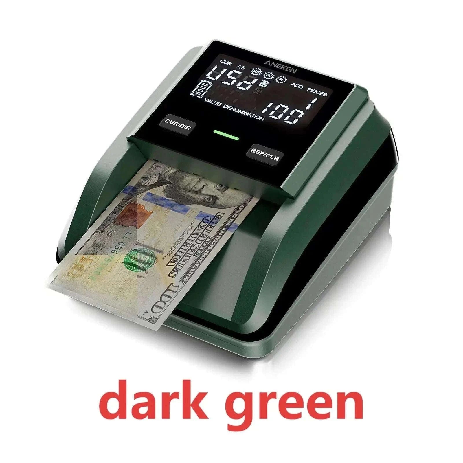 Counterfeit Bill Detector with 2.8 Inch Screen and Total Value Display-dark green