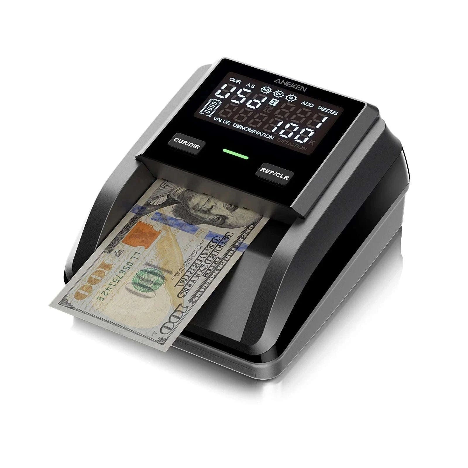 Counterfeit Bill Detector with 2.8 Inch Screen and Total Value Display-dark green