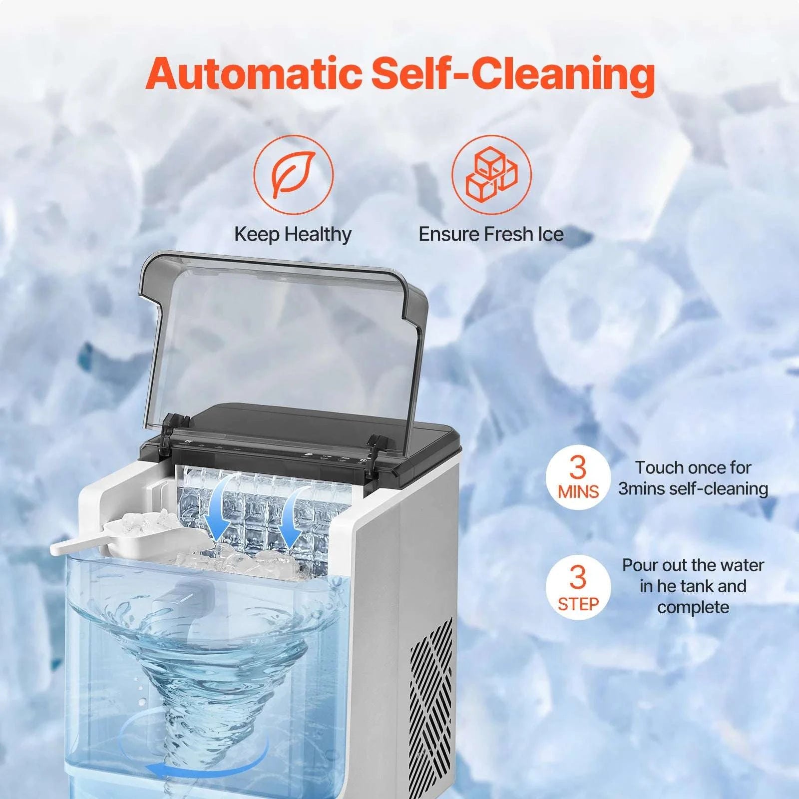 Countertop Ice Maker 50lbs/Day with Self-Cleaning & 2 Sizes-50lbs per 24H / United States