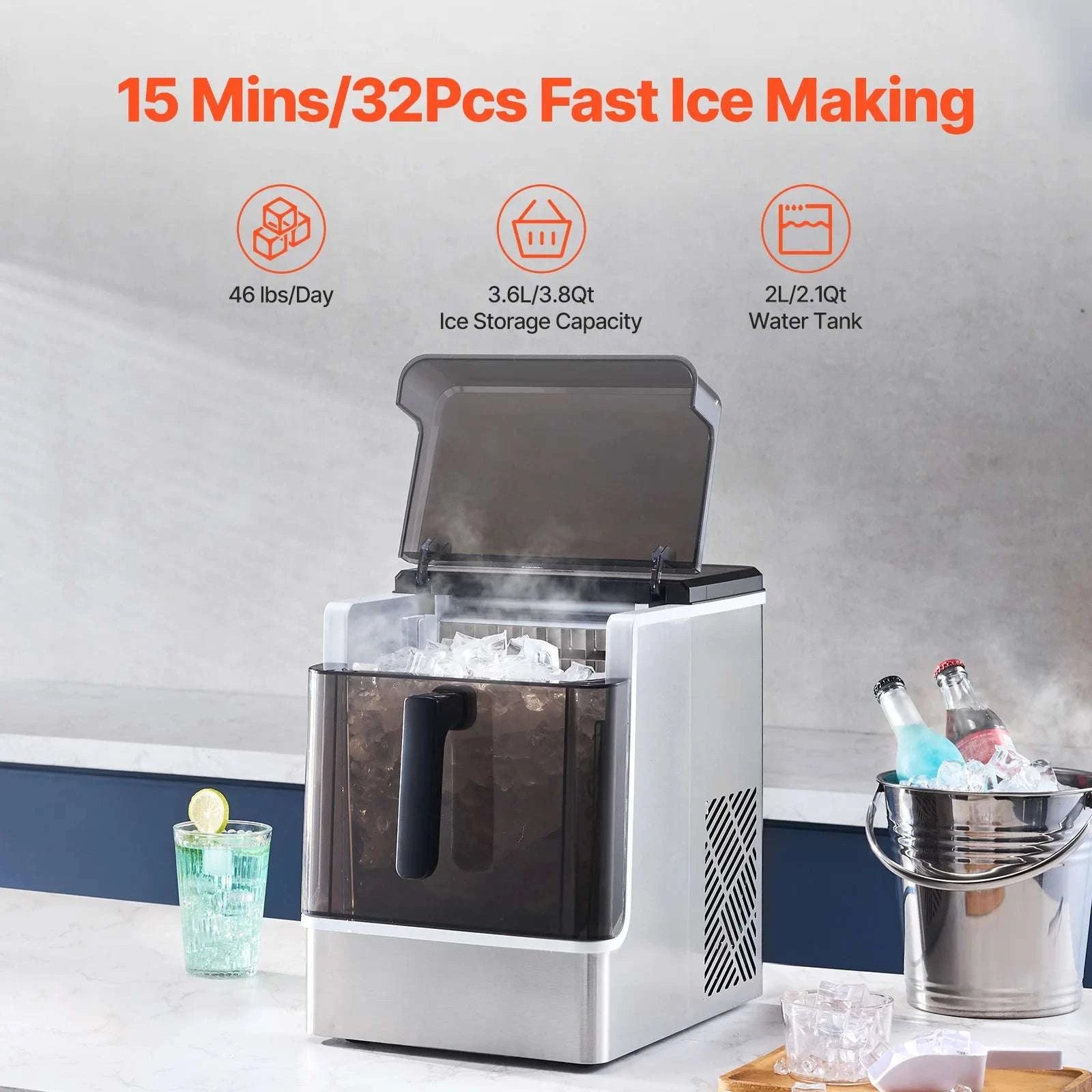 Countertop Ice Maker 50lbs/Day with Self-Cleaning & 2 Sizes-50lbs per 24H / United States