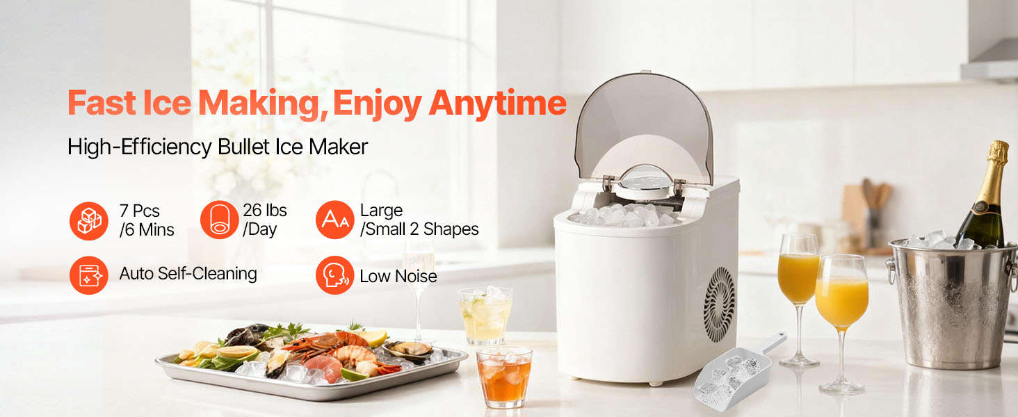Countertop Ice Maker 7 Cubes Ready in 6 Minutes 26 lbs per Day-26lbs / United States