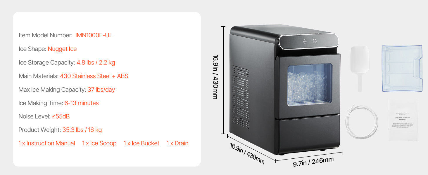 Nugget Ice Maker 37 lbs per Day with Self-Cleaning