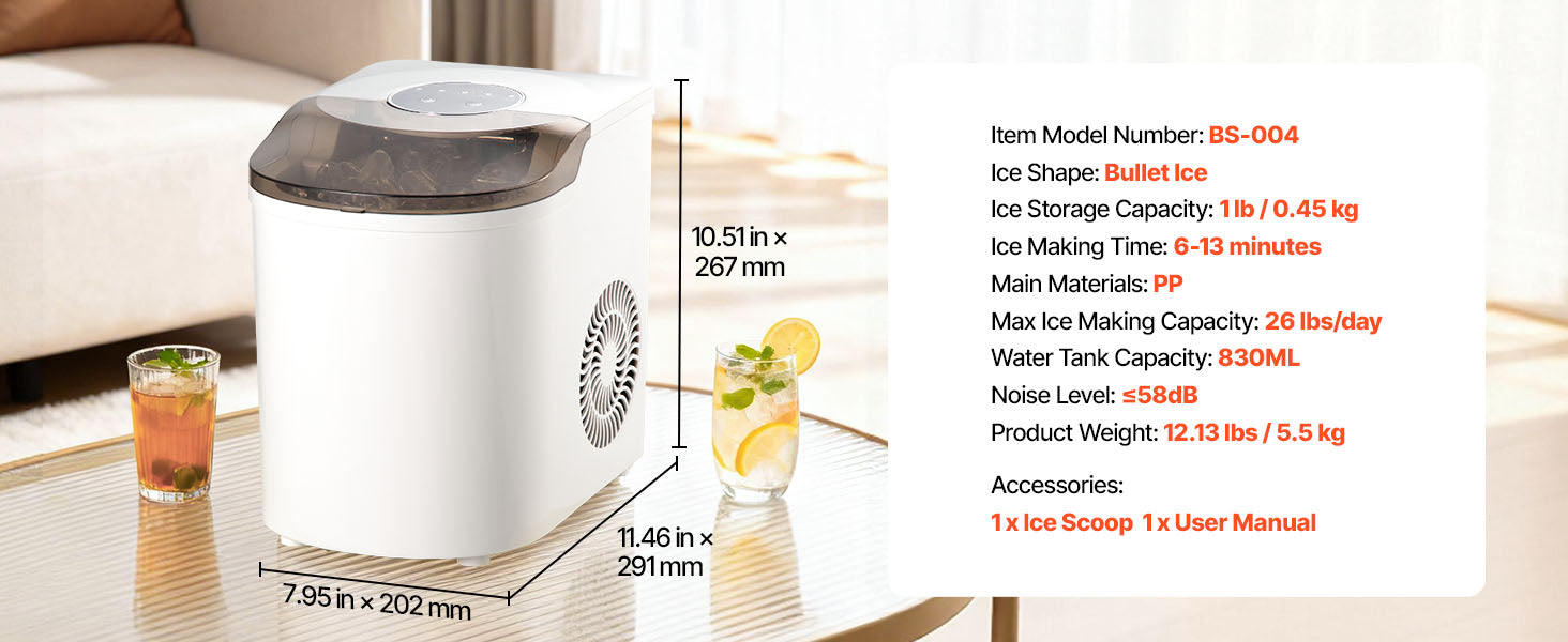Countertop Ice Maker 7 Cubes Ready in 6 Minutes 26 lbs per Day