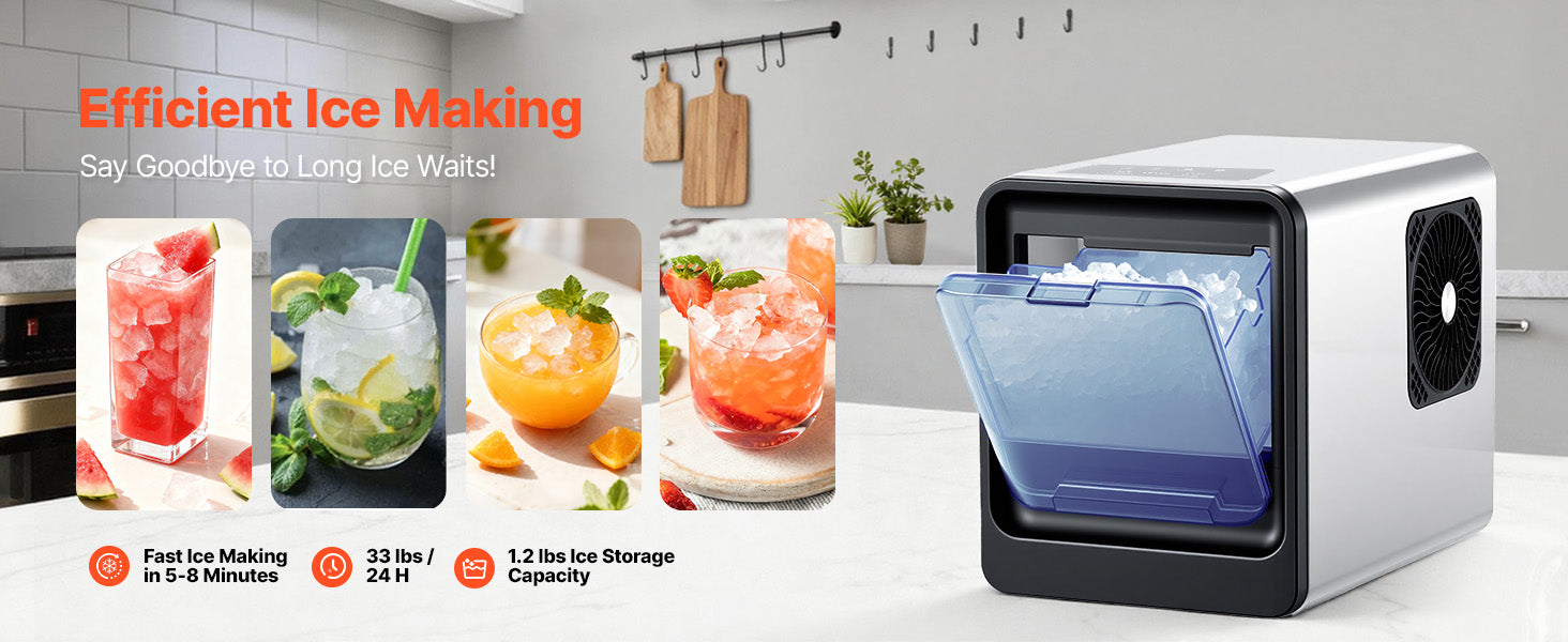 Countertop Nugget Ice Maker 33–44 lbs/Day with Self-Cleaning