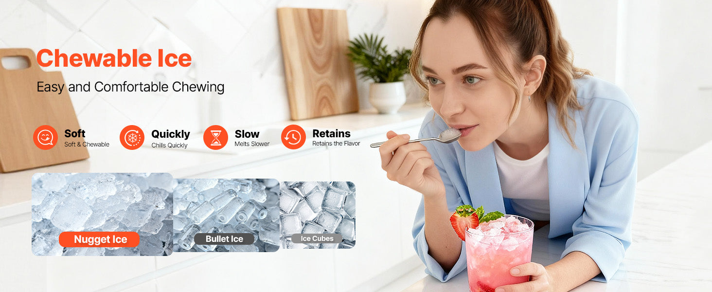 Countertop Nugget Ice Maker 33–44 lbs/Day with Self-Cleaning