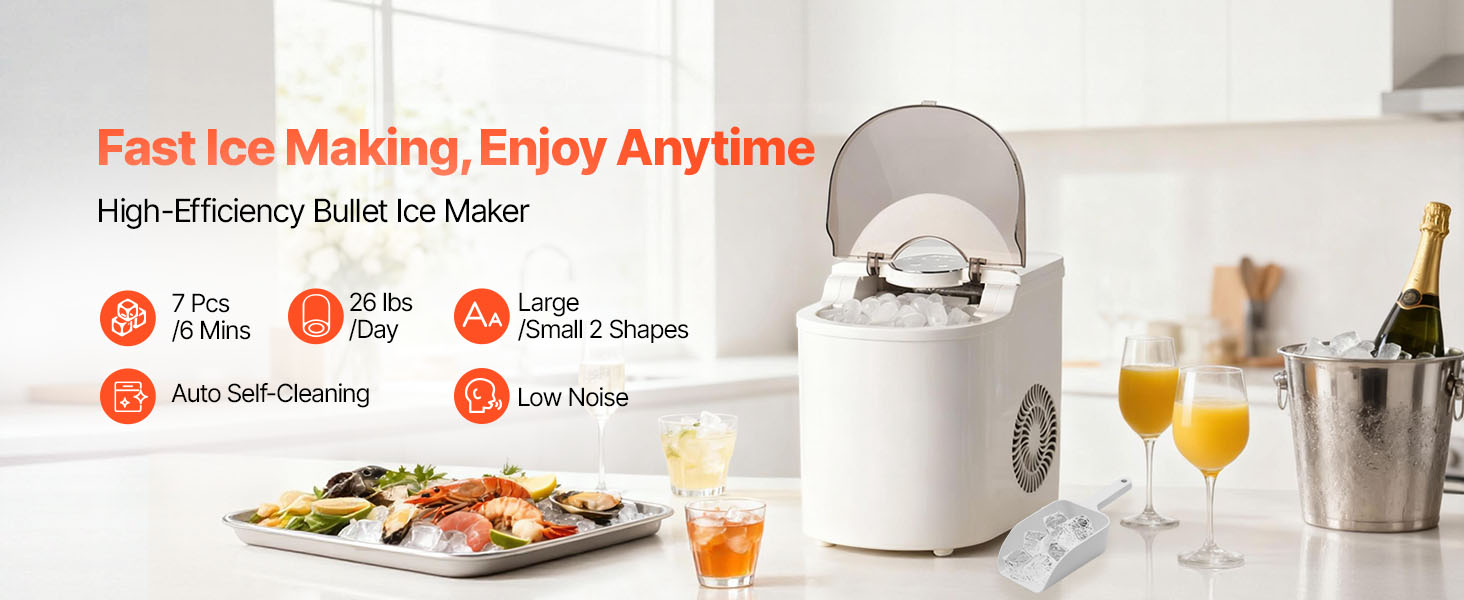 Countertop Ice Maker 7 Cubes Ready in 6 Minutes 26 lbs per Day