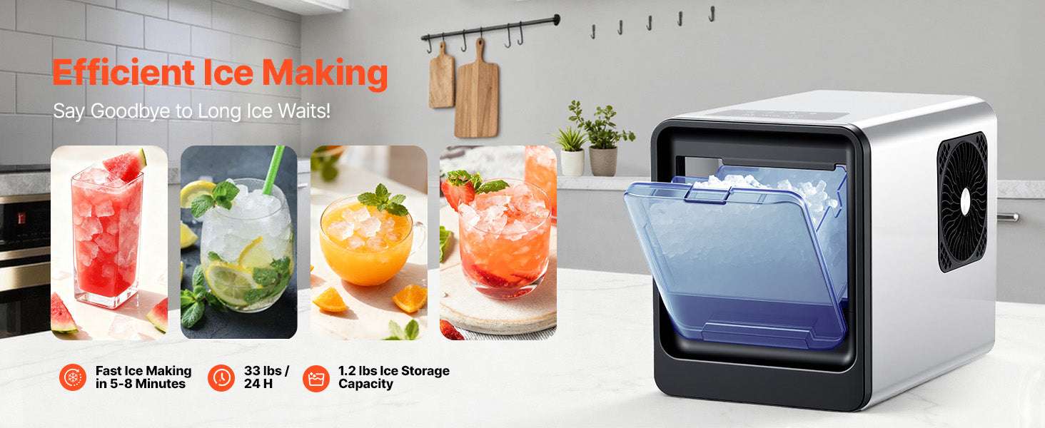 Countertop Nugget Ice Maker 33–44 lbs/Day with Self-Cleaning-33lbs per 24H / United States