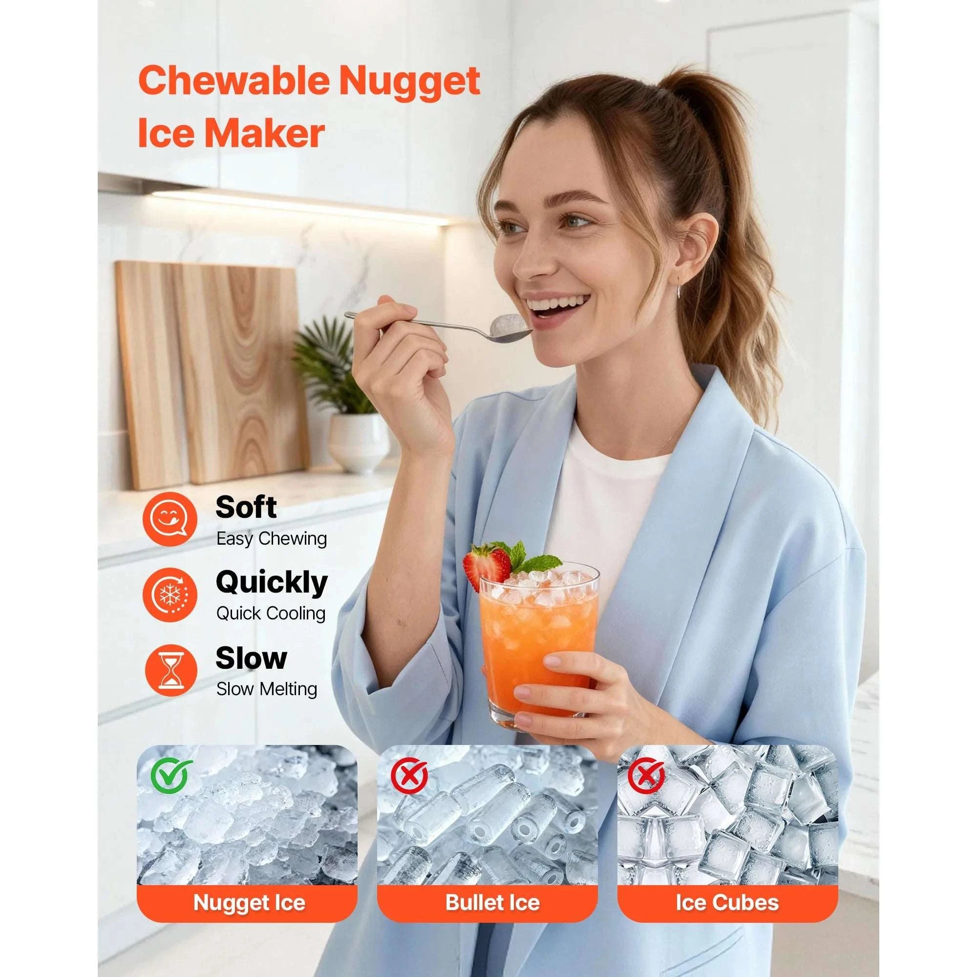 Countertop Nugget Ice Maker 33–44 lbs/Day with Self-Cleaning-33lbs per 24H / United States