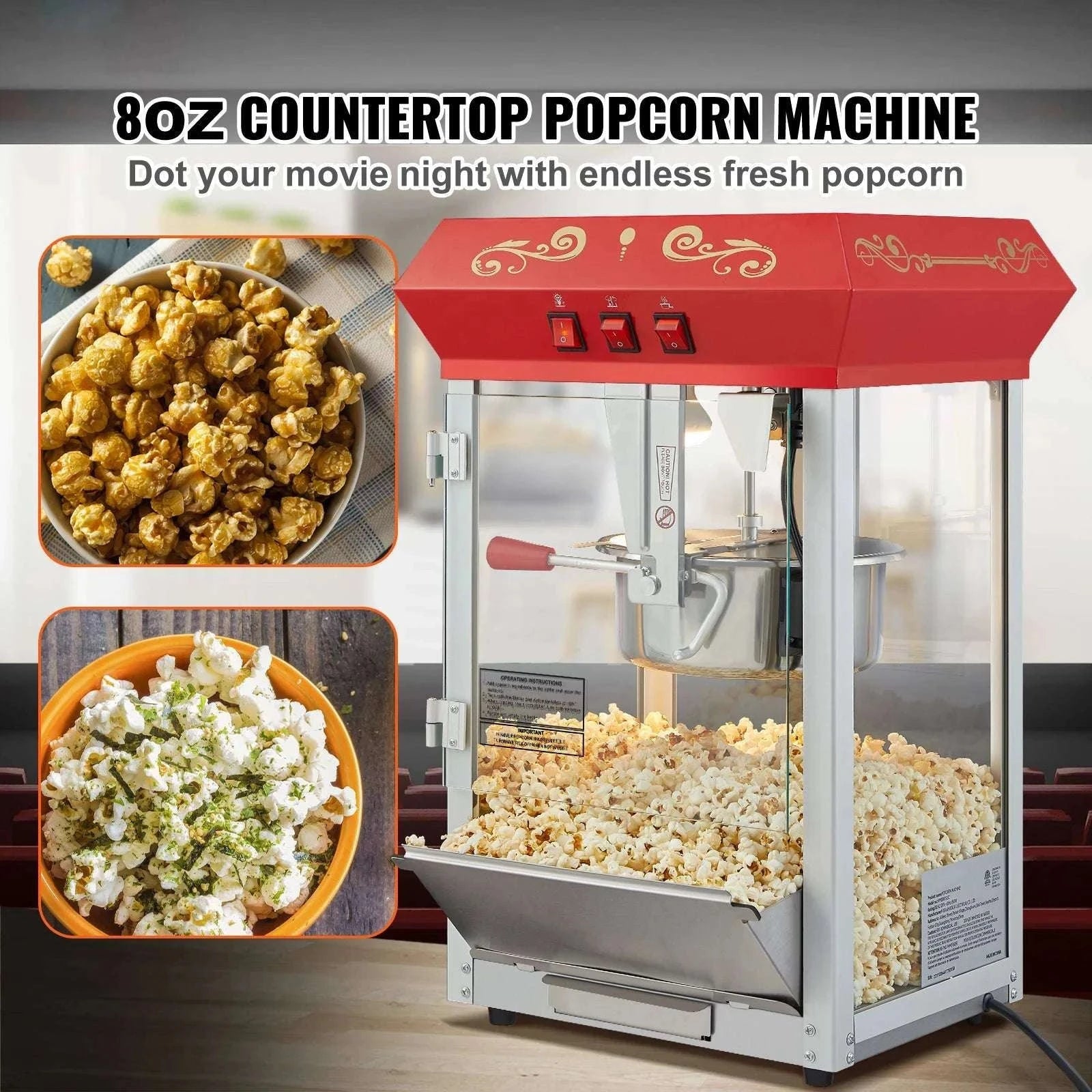 Countertop Popcorn Maker Machine 8oz 48 Cups Movie Style-12 oz / france