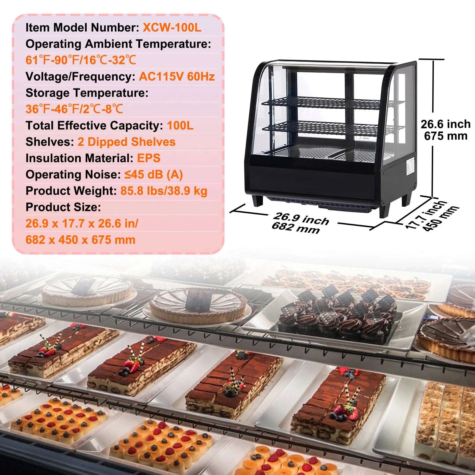 Countertop Refrigerated Display Case with LED Lighting and Turbo Cooling-type2 / United States
