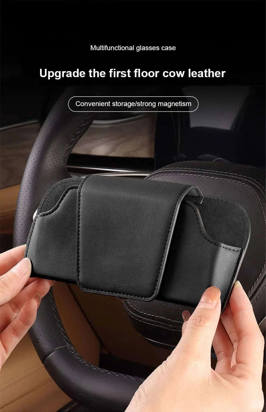 Cowhide Sun Visor Glasses Holder-Cowhide gray