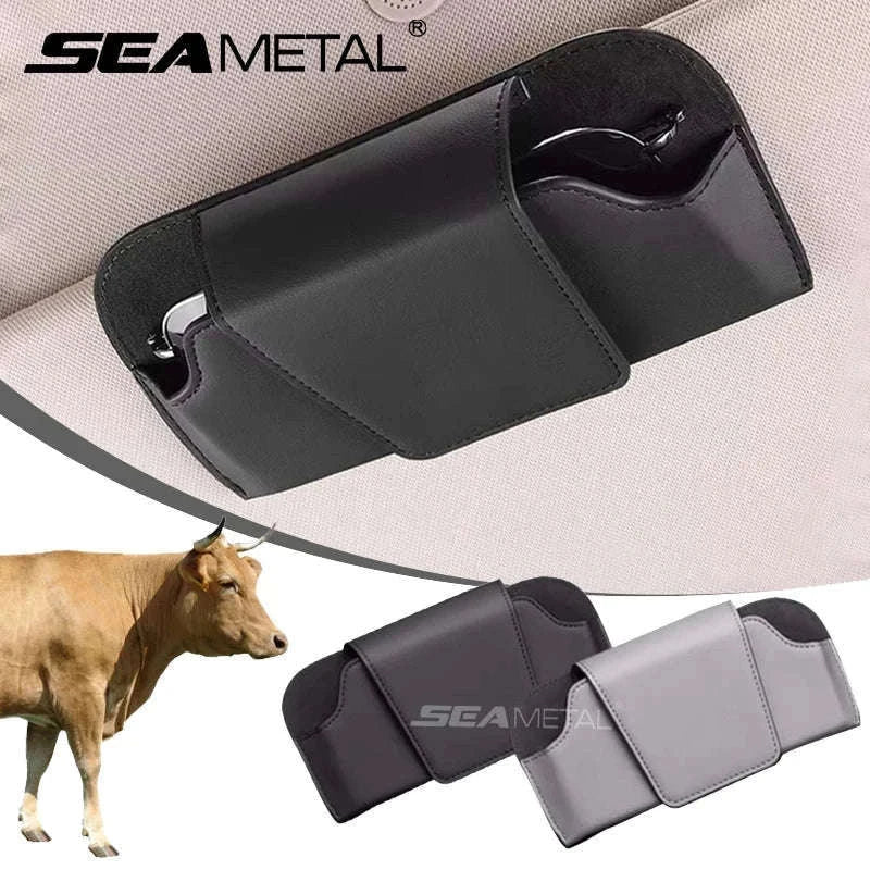 Cowhide Sun Visor Glasses Holder-Cowhide gray