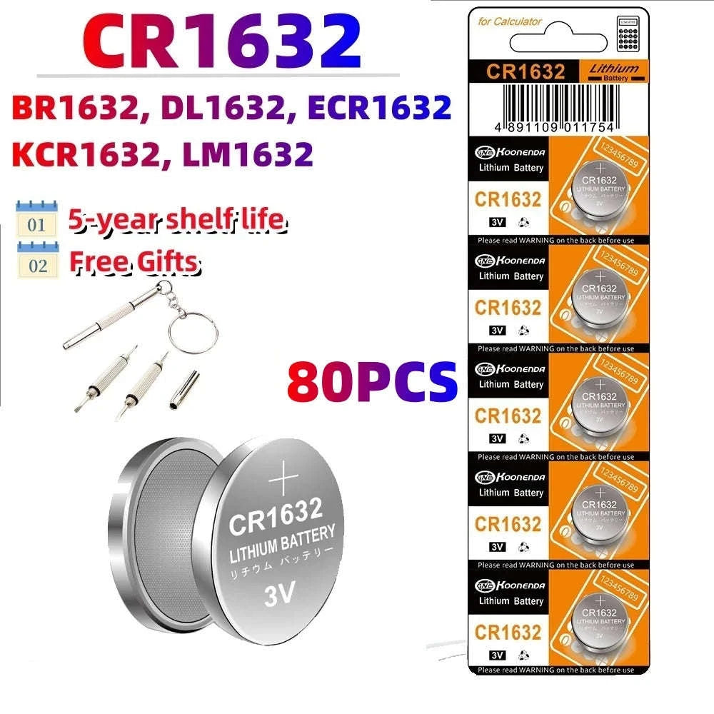 CR1632 3V Lithium Coin Battery for Watches, Remotes & Devices-80PCS CR1632 (GF) KN / United States