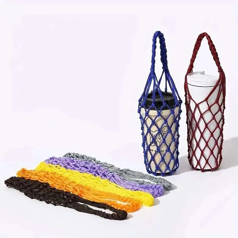 Crochet Cup Holder Bag for Water Bottles and Mugs-red