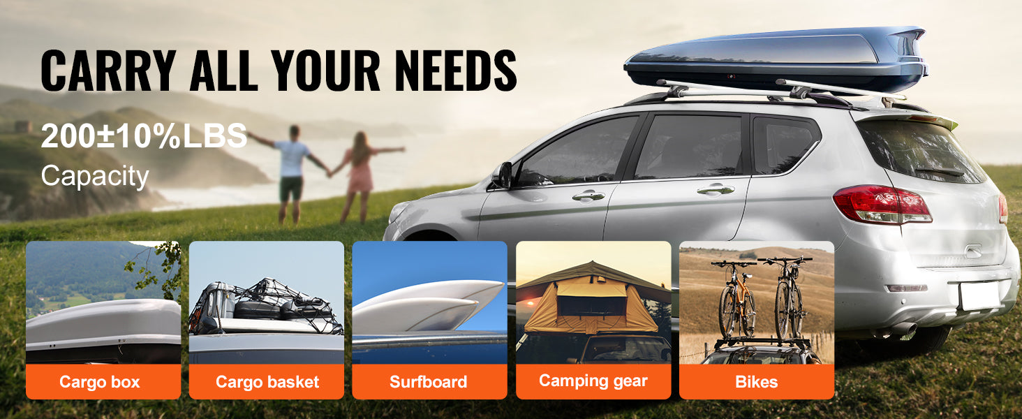 Adjustable Aluminum Roof Rack Crossbars 200lbs for SUVs & Sedans