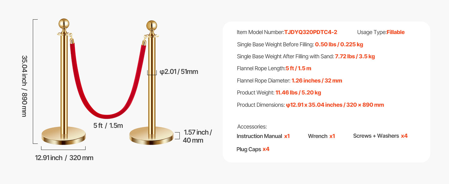 SucceBuy Stanchions 4/6/8Pcs Stainless Steel Post with Fillable Base Red Velvet Ropes & Posts Crowd Control Barriers Stanchions