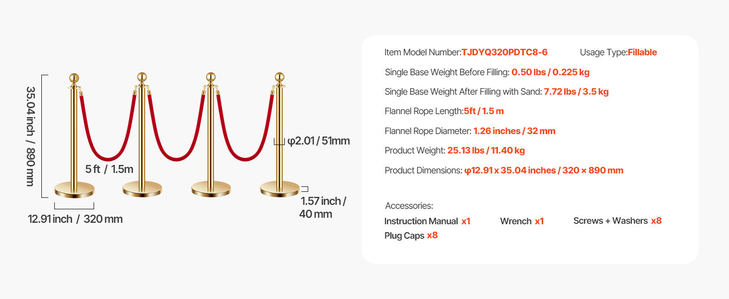 SucceBuy Stanchions 4/6/8Pcs Stainless Steel Post with Fillable Base Red Velvet Ropes & Posts Crowd Control Barriers Stanchions