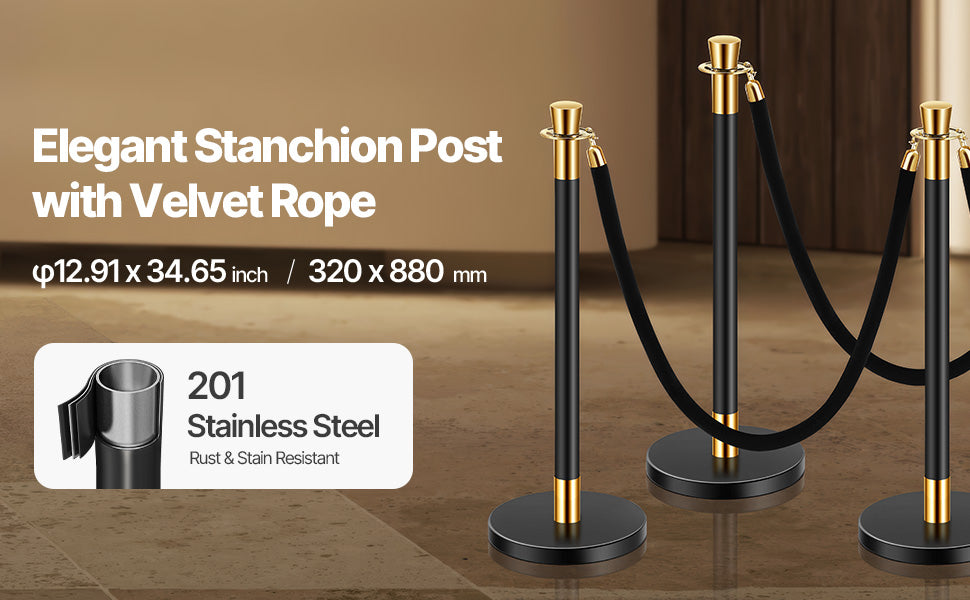 SucceBuy Stanchions 6 Pcs Crowd Control Barriers 4 Velvet Ropes Stainless Steel Stanchion Post Queue w/ Fillable Base for Party