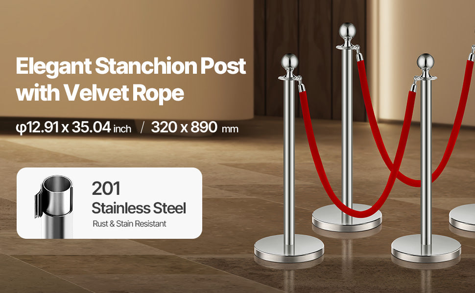 SucceBuy Corralines de acero inoxidable 4/6/8 piezas poste con base rellenable, cuerdas de terciopelo rojo y postes, barreras de control de multitudes para fiestas y museos