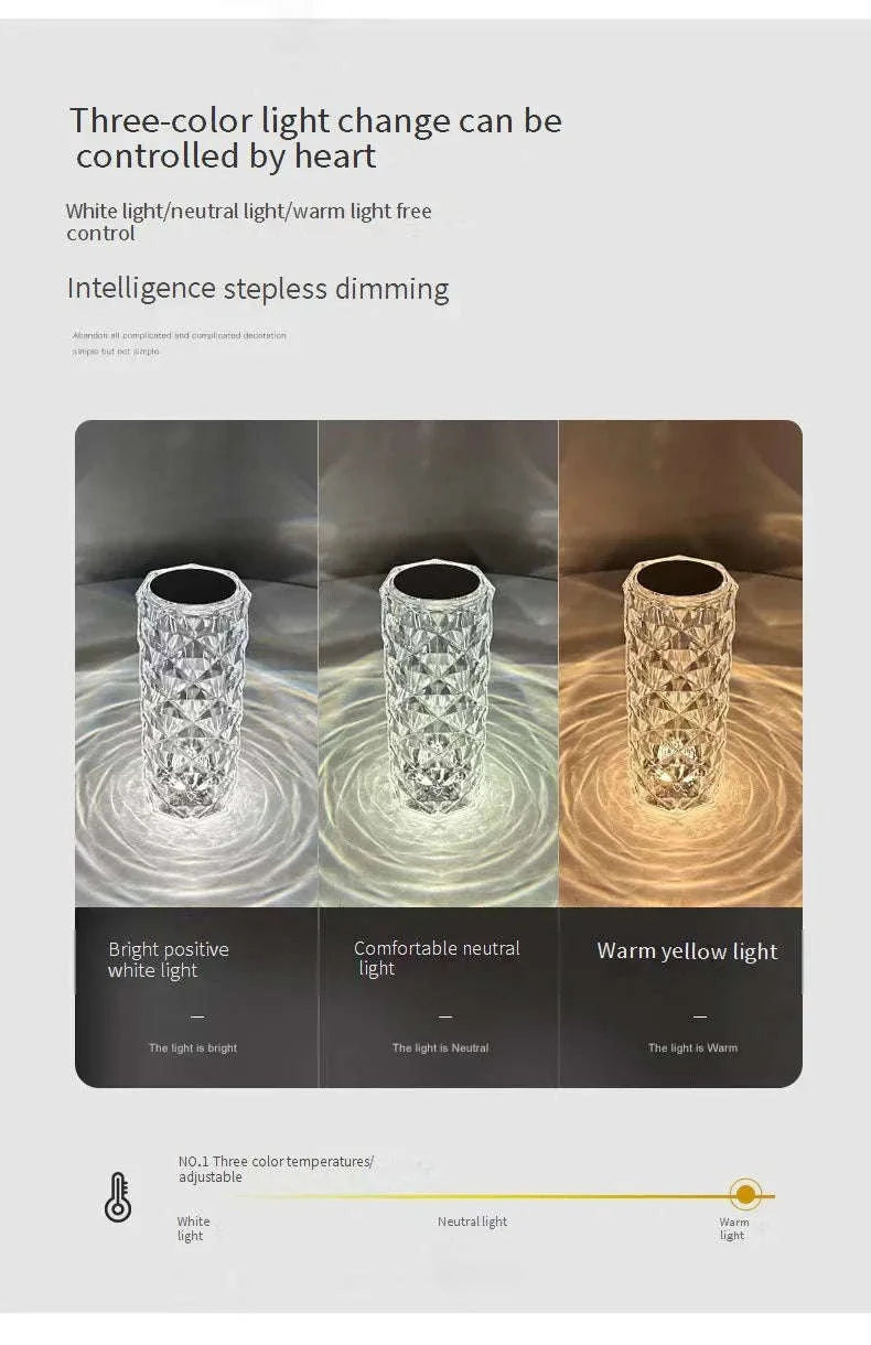 Crystal Diamond Table Lamp Rechargeable Acrylic Ambiance Light-Large-3 colors