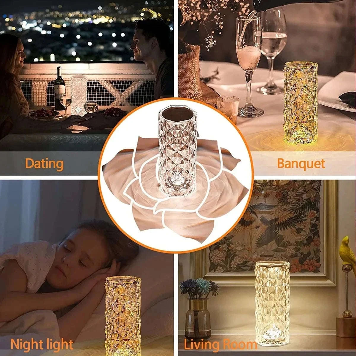 Crystal Diamond Table Lamp Rechargeable Acrylic Ambiance Light-Large-3 colors