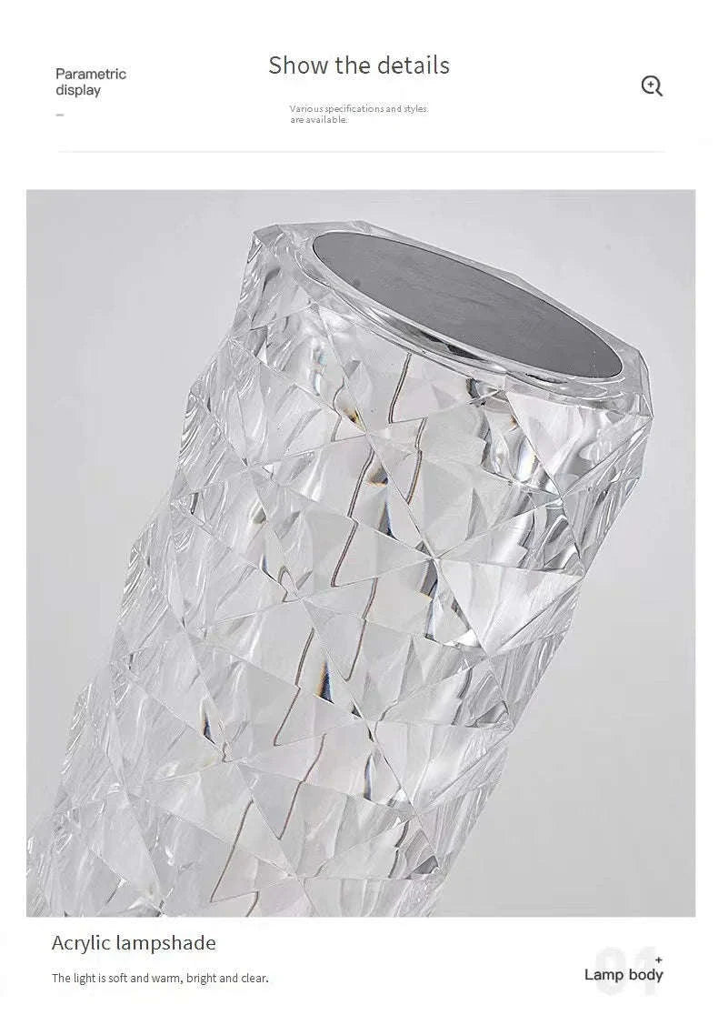 Crystal Diamond Table Lamp Rechargeable Acrylic Ambiance Light-Large-3 colors