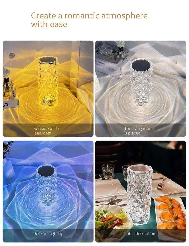 Crystal Diamond Table Lamp Rechargeable Acrylic Ambiance Light-Large-3 colors