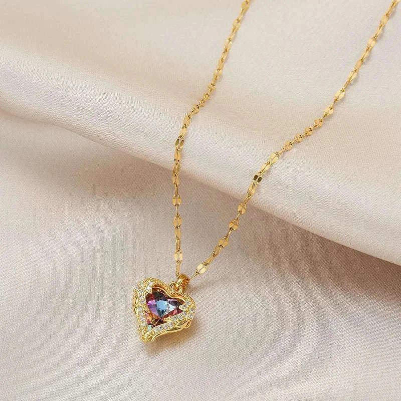 Crystal Ocean Heart Pendant Necklace for Everyday Elegance-3001 silver