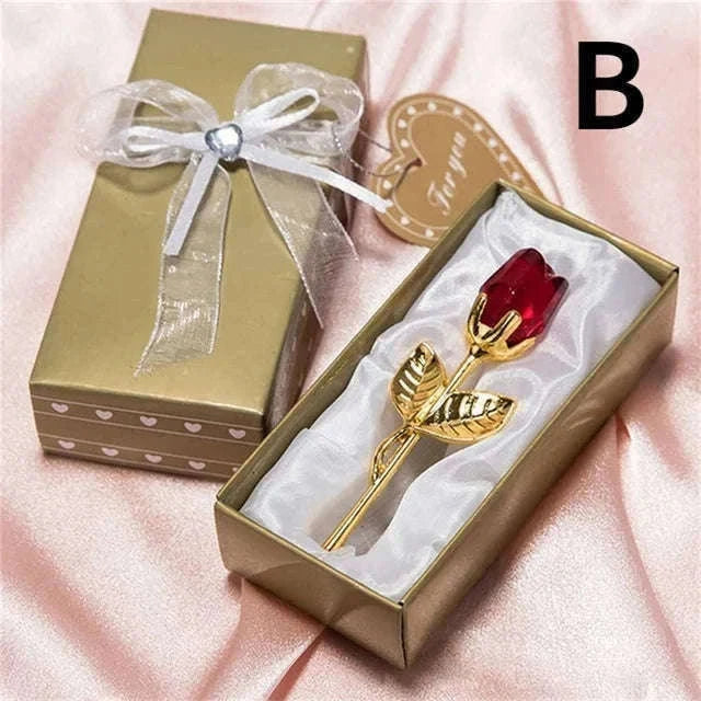 Crystal Rose Flower Figurine Gift Decoration-F