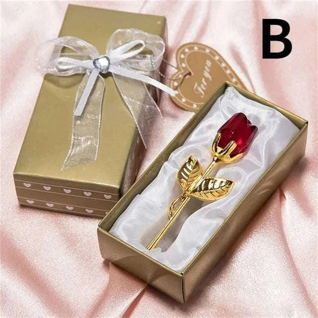 Crystal Rose Flower Figurine Gift Decoration-F