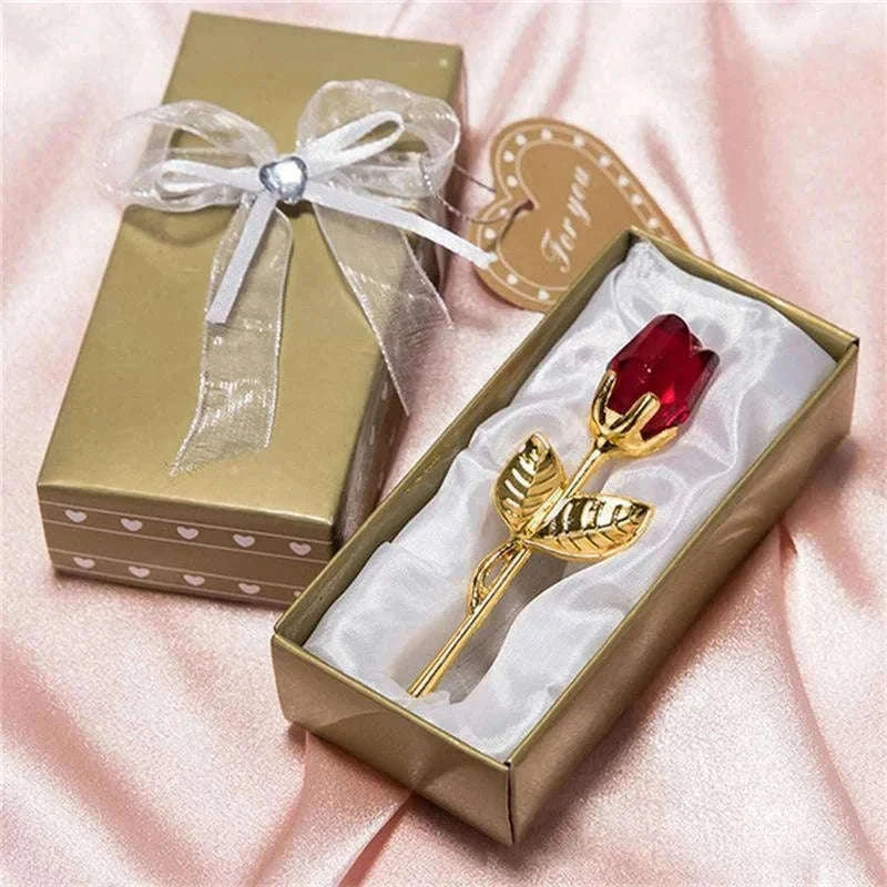 Crystal Rose Flower Figurine Gift Decoration-F