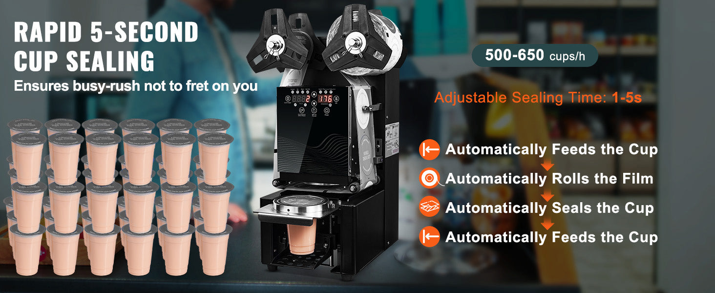 Automatický stroj na uzatváranie pohárov 500–650 pohárov/h pre boba a nápoje