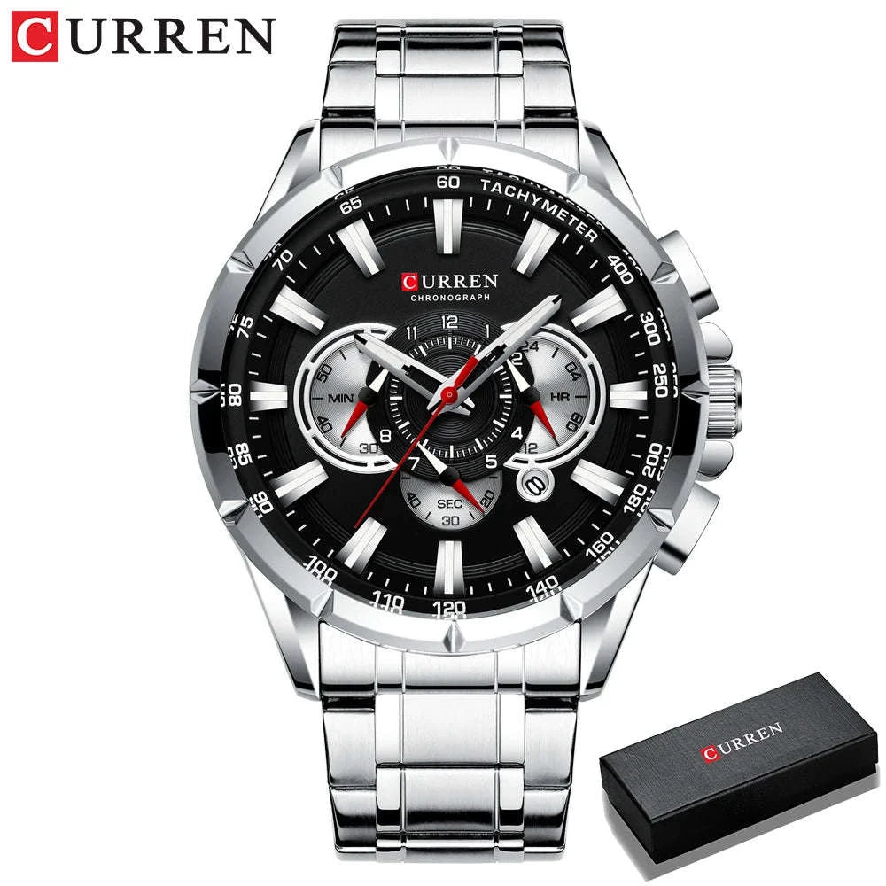 CURREN Men's Chronograph Sport Watch-silver blue box
