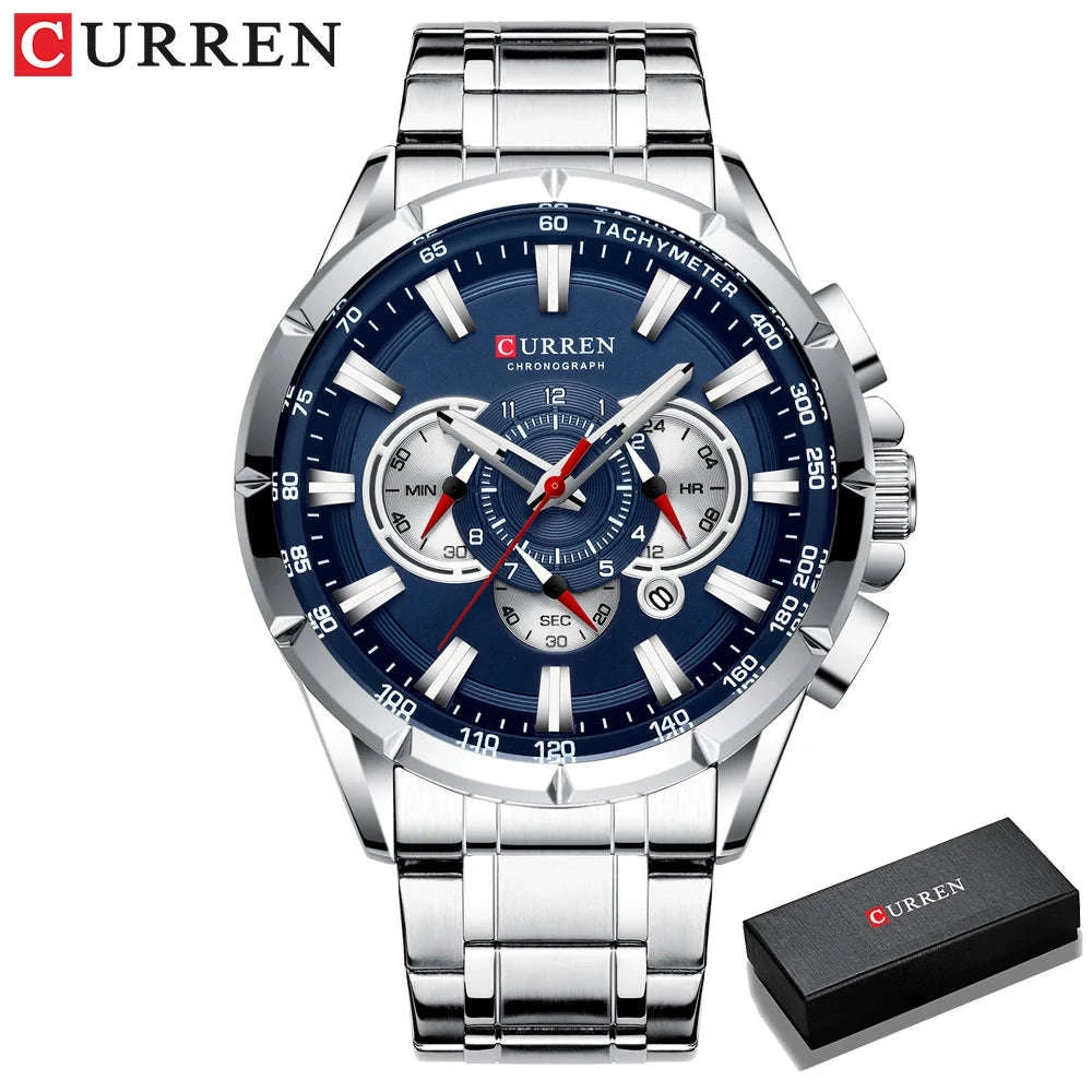 CURREN Men's Chronograph Sport Watch-silver blue box