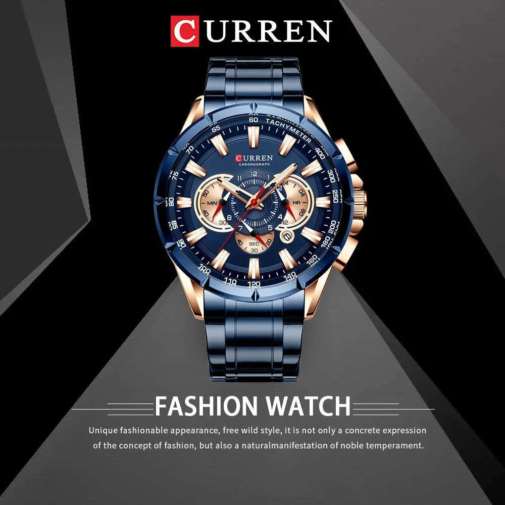 CURREN Men's Chronograph Sport Watch-silver blue box