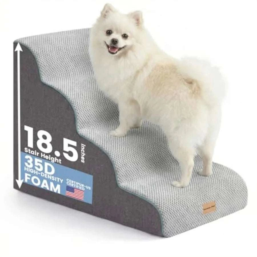 Curved Dog Stairs 18" High for Small Dogs – Non-Slip Pet Steps-United States / Grey