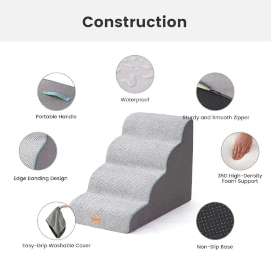 Curved Dog Stairs 18" High for Small Dogs – Non-Slip Pet Steps-United States / Grey