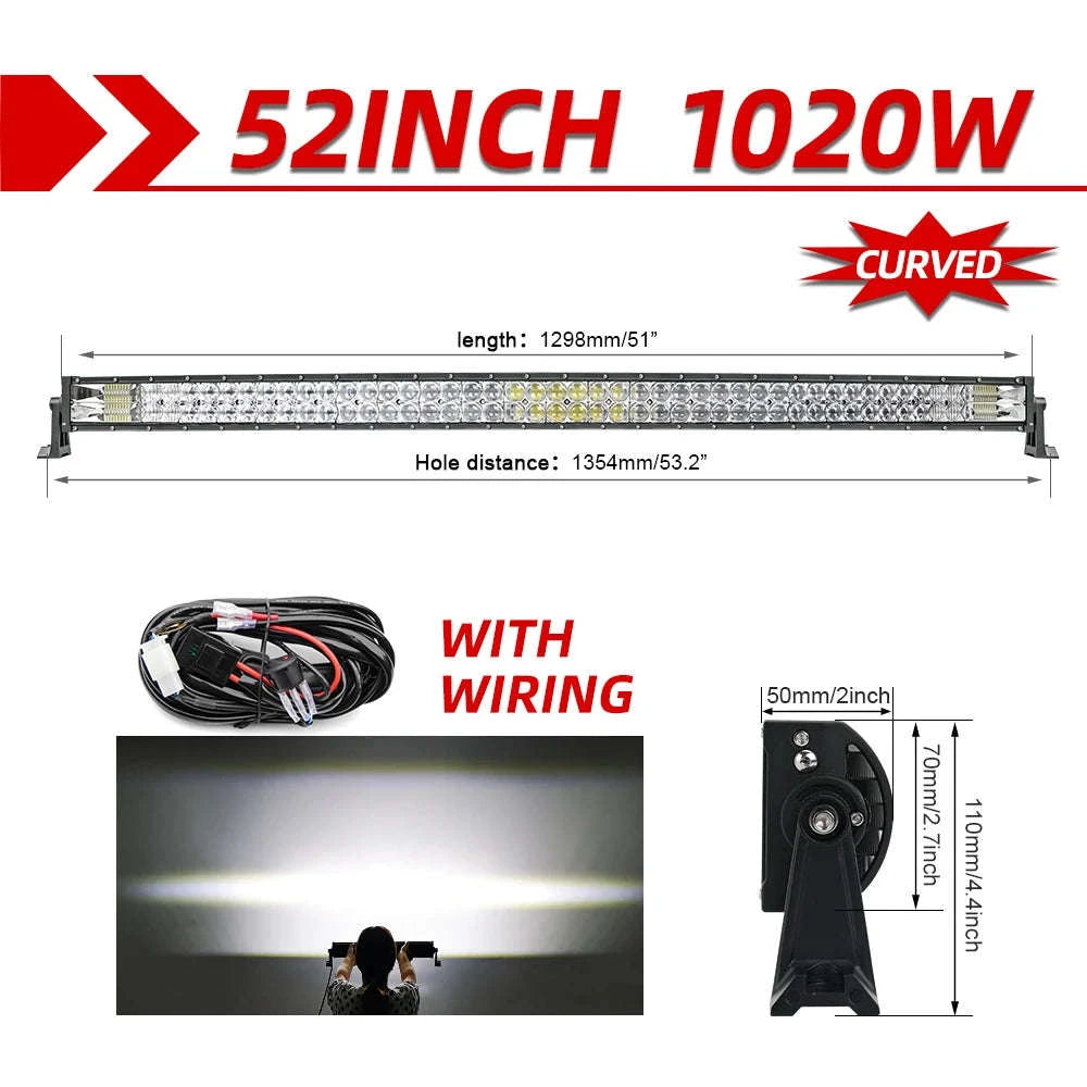 Curved Dual Row LED Light Bar Combo 420W-1020W 12V-24V-42Straight with Wire / france