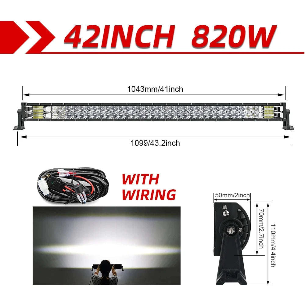 Curved Dual Row LED Light Bar Combo 420W-1020W 12V-24V-42Straight with Wire / france